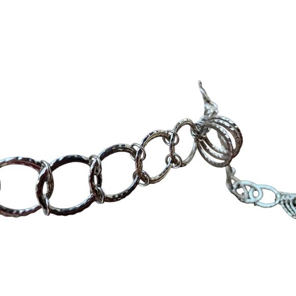 Womens Silver-tone Circle Chain Belt One Size Shiny Hammered Retro 70s Hippie - Picture 2 of 5